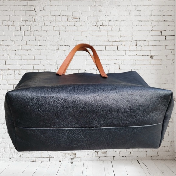 Madewell Black Leather Tote with Brown Handles - Picture 3 of 3